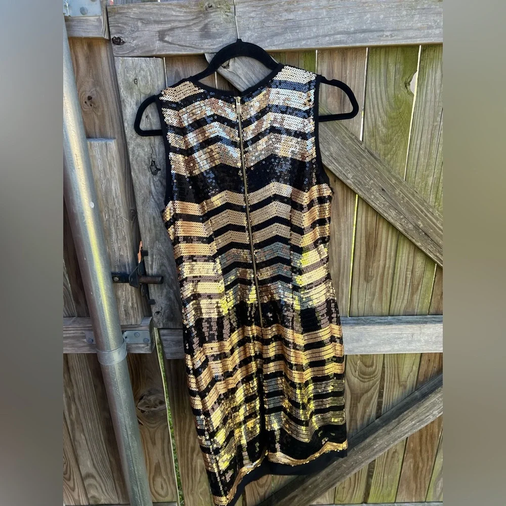 Vince Camuto Black and Gold Sequin Chevron Mini Dress - Picture 4 of 7